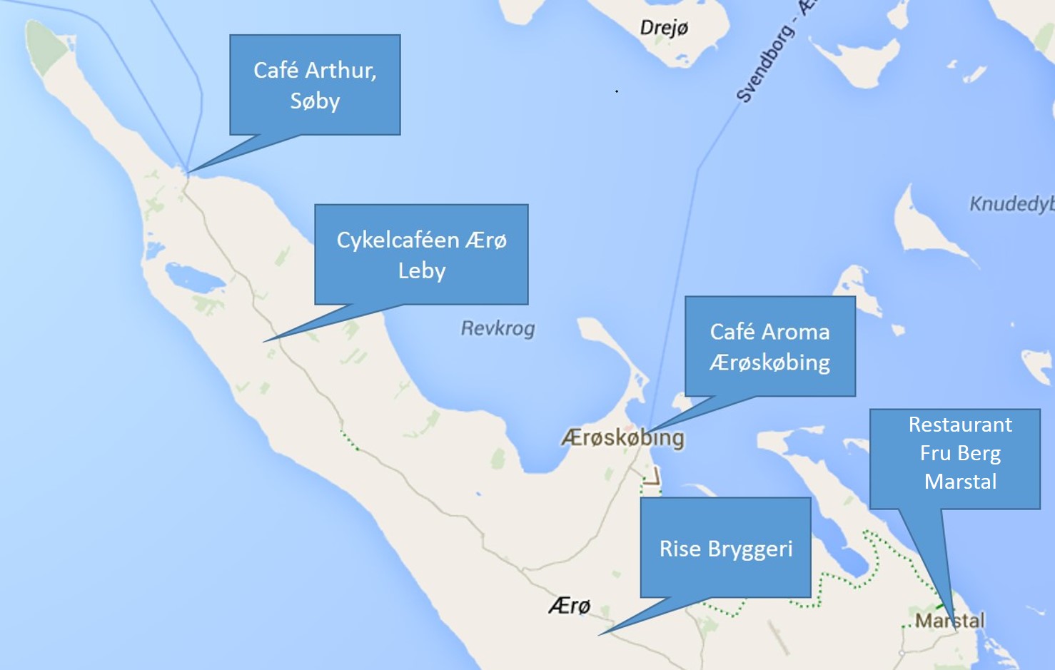 Madsteder i forbindelse med cykelturene på Ærø 